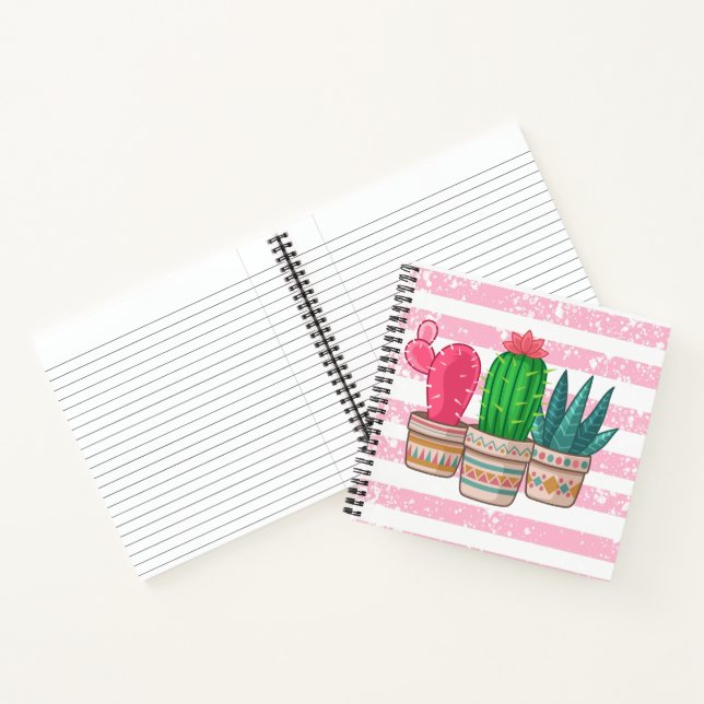 Cuaderno cactus dibujados a mano con fondo de rayas (Interior)