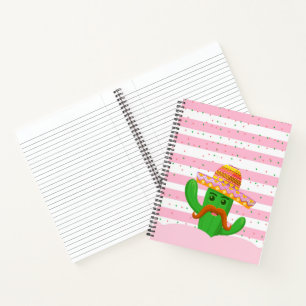 Cuaderno cactus dibujados a mano con fondo de rayas
