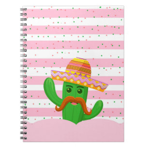Cuaderno cactus dibujados a mano con fondo de rayas