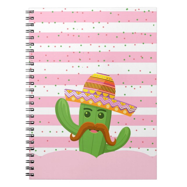 Cuaderno cactus dibujados a mano con fondo de rayas (Frente)