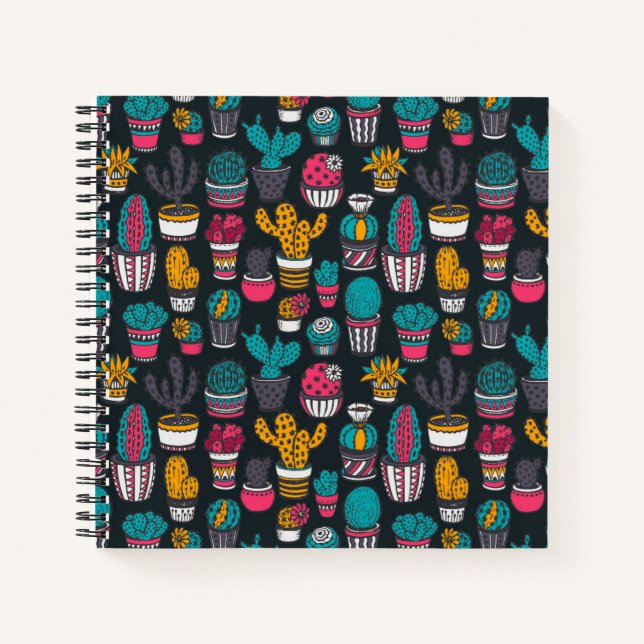 Cuaderno Cactus dibujados a mano en el patrón de estilo de  (Anverso)