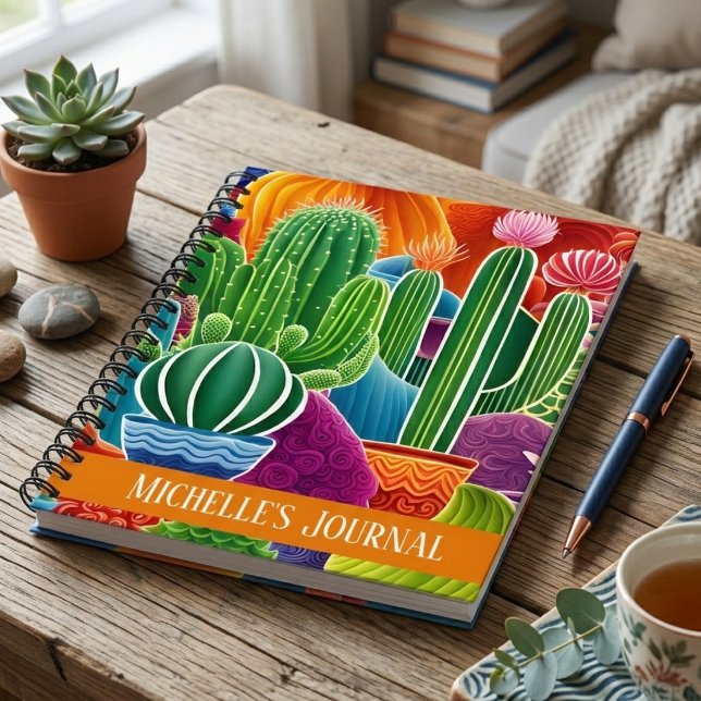 Cuaderno Cactus en maceta abstracto con texto de cubierta (Subido por el creador)