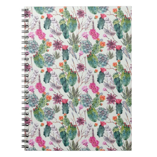 Cuaderno Cactus exótico de la acuarela de Boho y modelo (Frente)