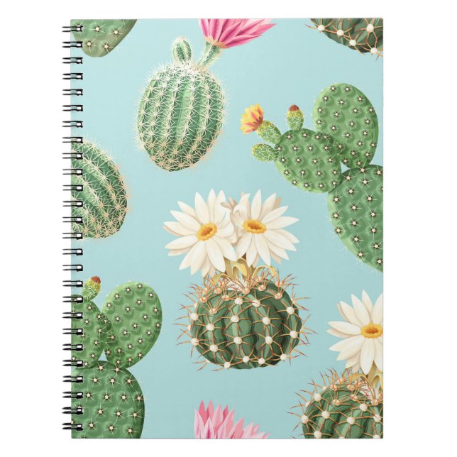 Cuaderno Cactus, flores rosas: decoración luminosa (Frente)
