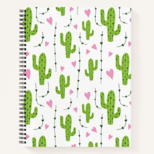 Cuaderno Cactus lindo con corazones en verde