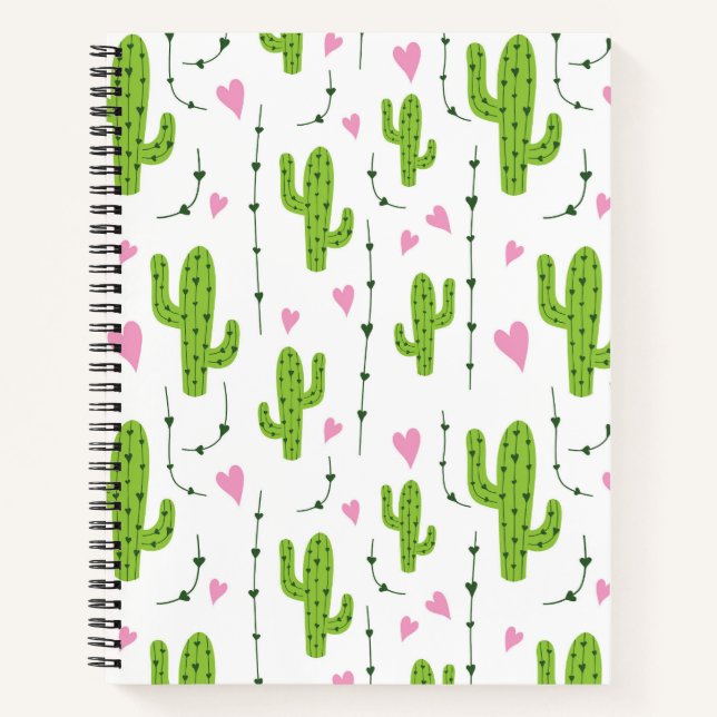 Cuaderno Cactus lindo con corazones en verde (Anverso)