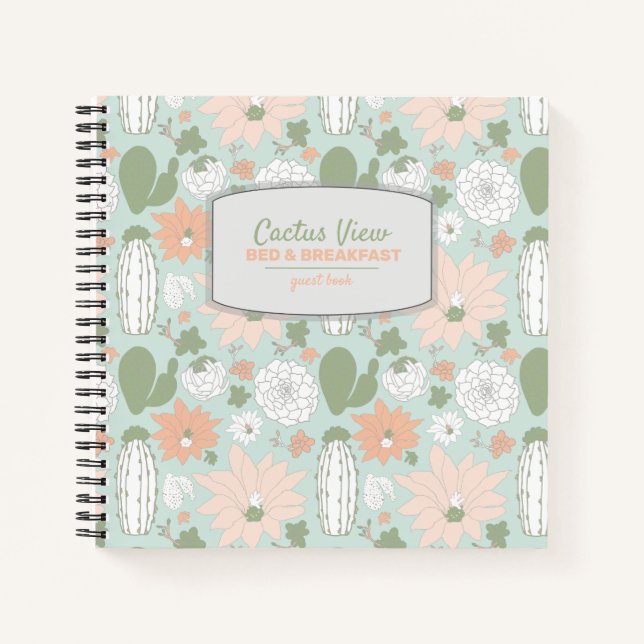Cuaderno Cactus Mint Peach Vacation Rental Guest Book (Anverso)
