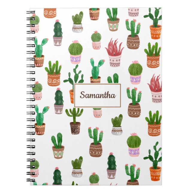 Cuaderno Cactus Nombre personalizado moderno Personalizado (Frente)