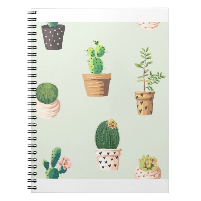 Cuaderno Cactus Plants Pots Flowe Pattern Cute (Frente)