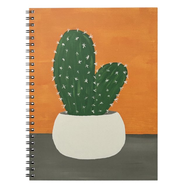 Cuaderno Cactus postizas de acrílico gris y naranja (Frente)