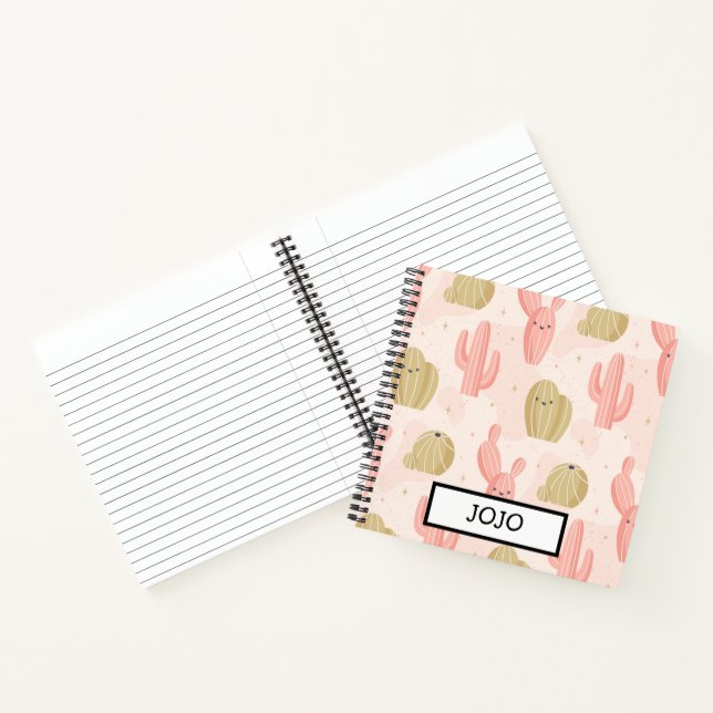 Cuaderno cactus rosado lindo dibujado a mano (Interior)