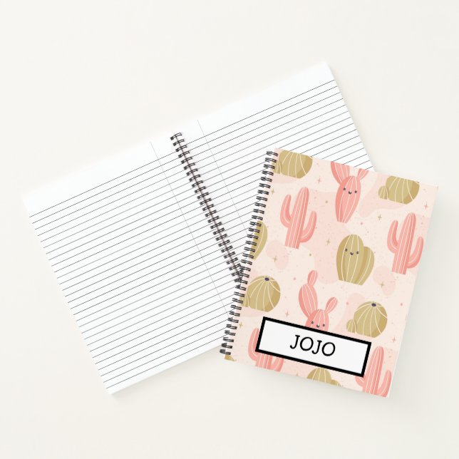 Cuaderno cactus rosado lindo dibujado a mano (Interior)