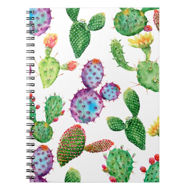 Cuaderno Cactus tropical pintado a mano con acuarela. Sin i (Frente)