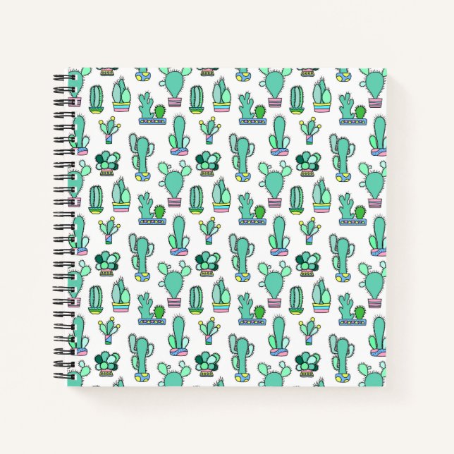 Cuaderno Cactus verde de menta y patrón de planta suculento (Anverso)