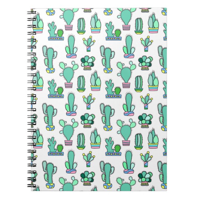 Cuaderno Cactus verde mate y patrón de planta suculento (Frente)