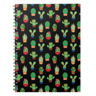 Cuaderno Cactus verdes sobre fondo negro - enlazado en espi