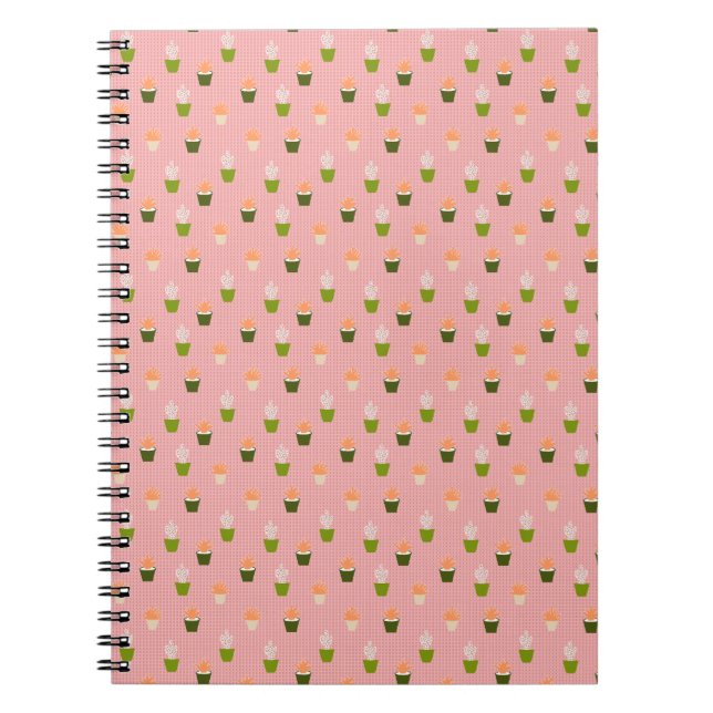 Cuaderno Cactus y la planta de cacerolas en fondo rosado (Frente)