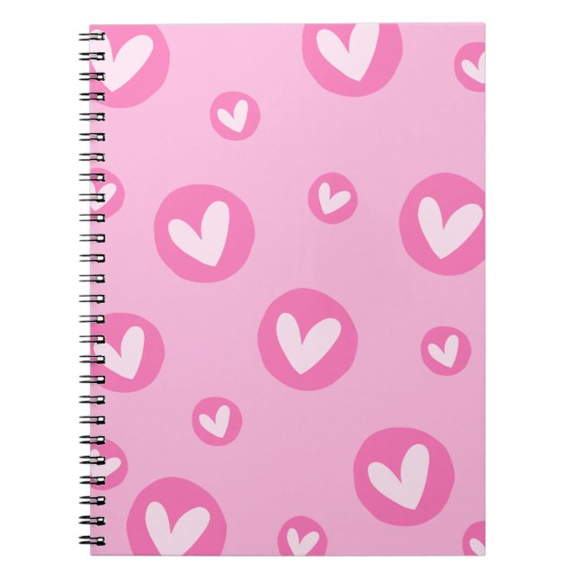 Cuaderno Caderno de Espiral com Padrão de Corações Rosa (Frente)