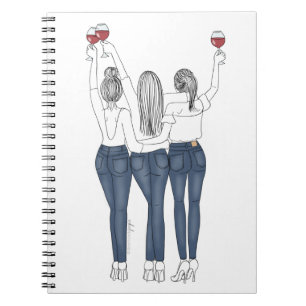 Cuaderno Caderno Desenho Amigas com Vinho