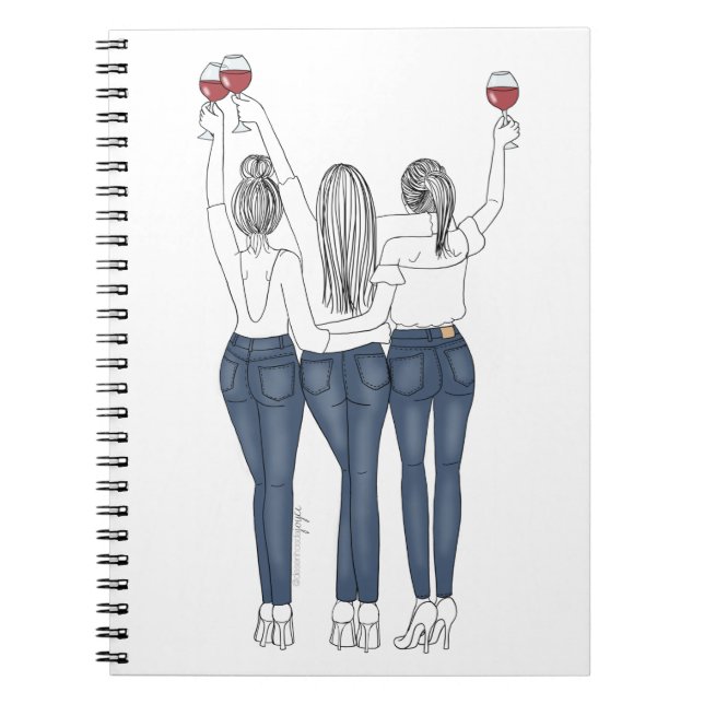 Cuaderno Caderno Desenho Amigas com Vinho (Frente)