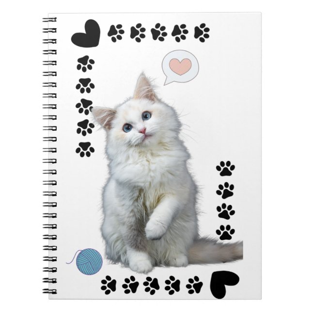 Cuaderno Caderno Espiral com Foto Gatinho Branco (Frente)