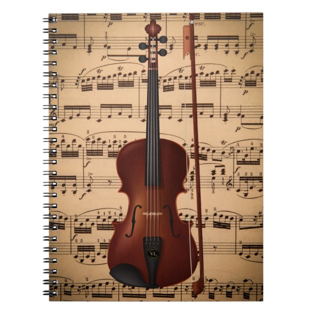 Cuaderno Caderno espiral musical com arte digital violino (Frente)