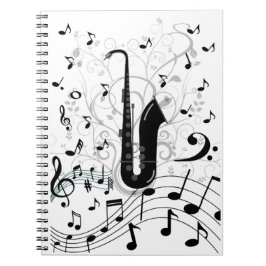 Cuaderno Caderno Espiral musical com saxofone
