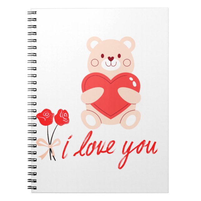 Cuaderno caderno espiral urso romântico com coração (Frente)