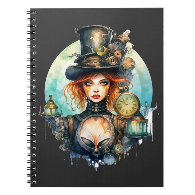 Cuaderno Caderno (Notebook) Olhar do Tempo Steampunk (Frente)