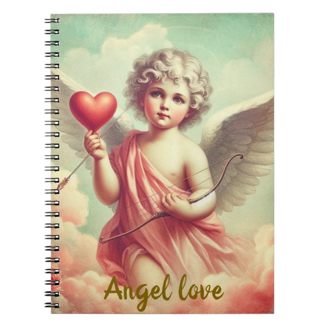 Cuaderno caderno personalizado anjo cupido com coração  (Frente)