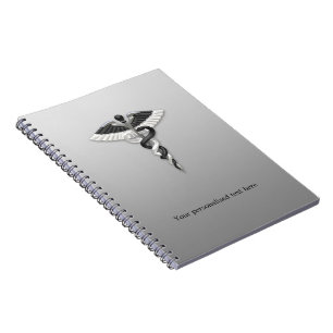Cuaderno Caduceo Clásico Noble Médico Elegante Blanco Negro