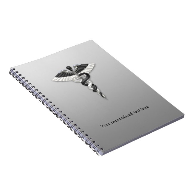 Cuaderno Caduceo Clásico Noble Médico Elegante Blanco Negro (Lado Derecho)