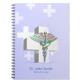 Cuaderno Caduceo de Cruz Blanca Médica 3D Holográfica