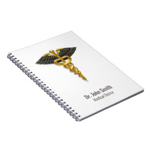 Cuaderno Caduceo de oro clásico con alas negras elegante mé