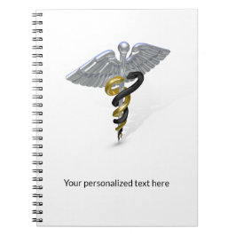 Cuaderno Caduceo de Plata Médica con Dorado Negro - Cuadern
