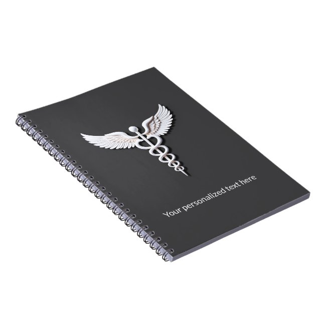 Cuaderno Caduceo Médico Blanco Detallado Limpio Gris Cálido (Lado Derecho)