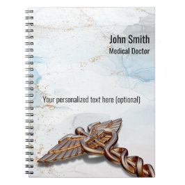 Cuaderno Caduceo Médico Cobre Rosa Oro Lujo Mármol