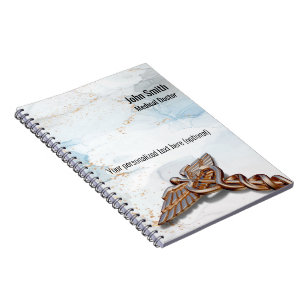 Cuaderno Caduceo Médico de Cobre Rosa Dorado Mármol de Lujo