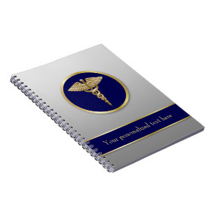 Cuaderno Caduceo Médico de Oro Profesional Azul