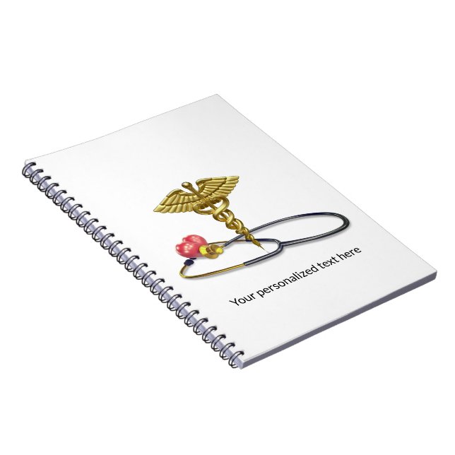 Cuaderno Caduceo médico de oro y estetoscopio con corazón (Lado Derecho)