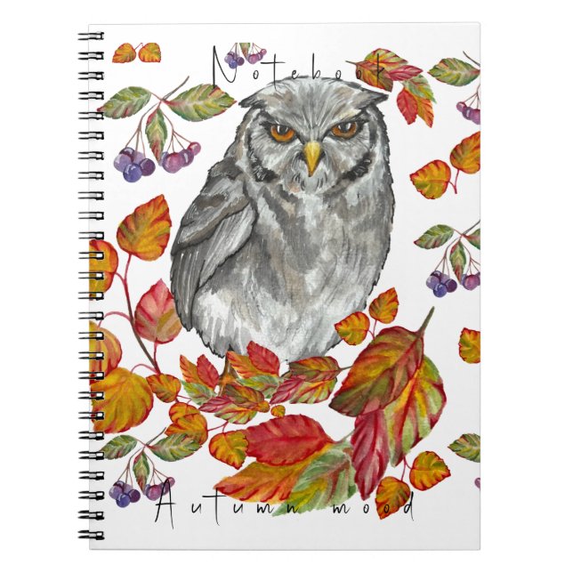 Cuaderno Cae la acuarela hermoso búho y deja la comestible  (Frente)
