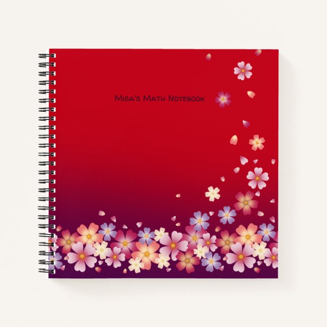 Cuaderno Caer en florecimiento de Sakura rojo y morado pers (Anverso)