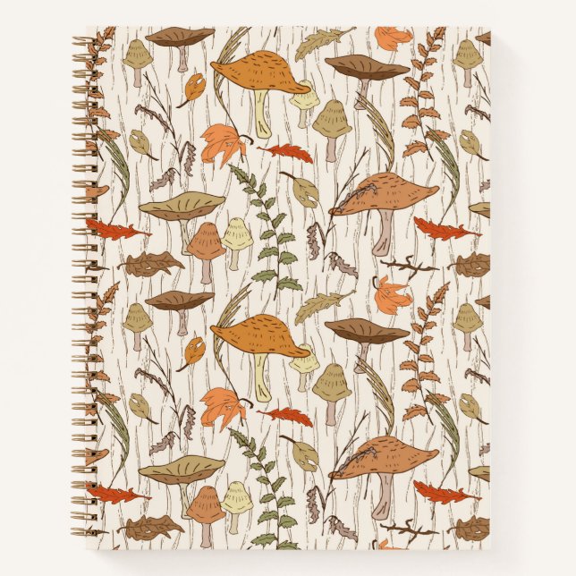 Cuaderno Caer hongos y hojas - patrón sin fisuras. (Anverso)