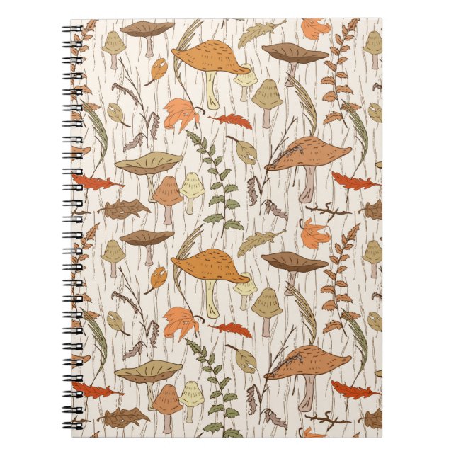 Cuaderno Caer hongos y hojas - patrón sin fisuras. (Frente)
