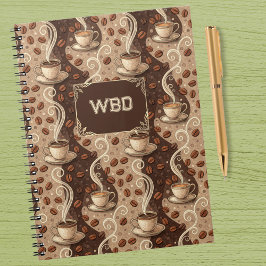 Cuaderno Café con aspecto vintage Patrón de monograma inici