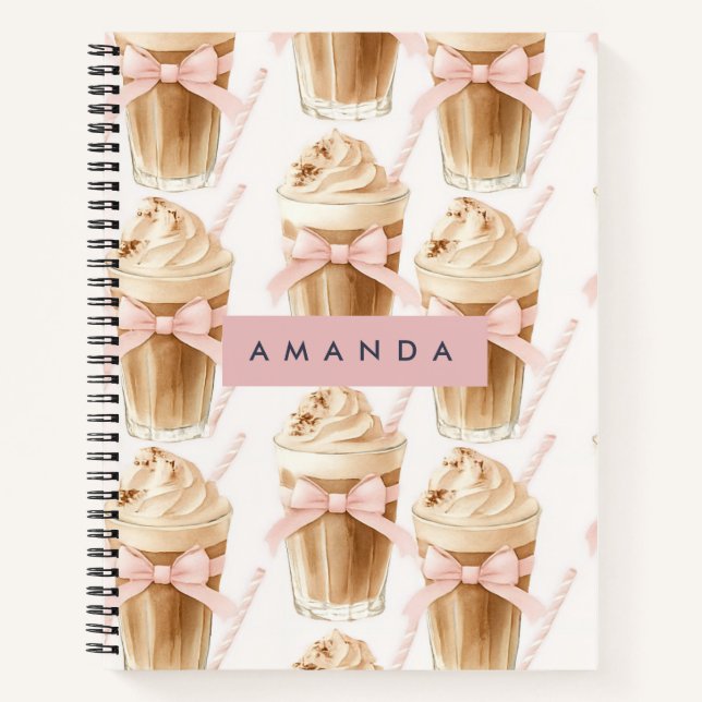Cuaderno Café con Hielo Personalizado Patrón Coquette (Anverso)