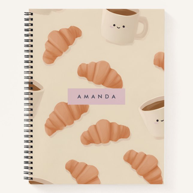 Cuaderno Café croissant Cute Pastel personalizado (Anverso)