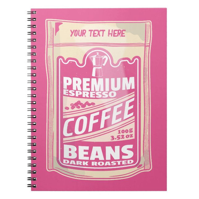 Cuaderno Café espresso premium frijoles de comida rosa pop  (Frente)