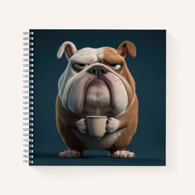 Cuaderno Café Grumpy Bulldog – Arte Divertido de Perros (Anverso)