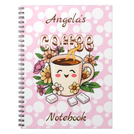 Cuaderno Café Kawaii retro y flores personalizadas